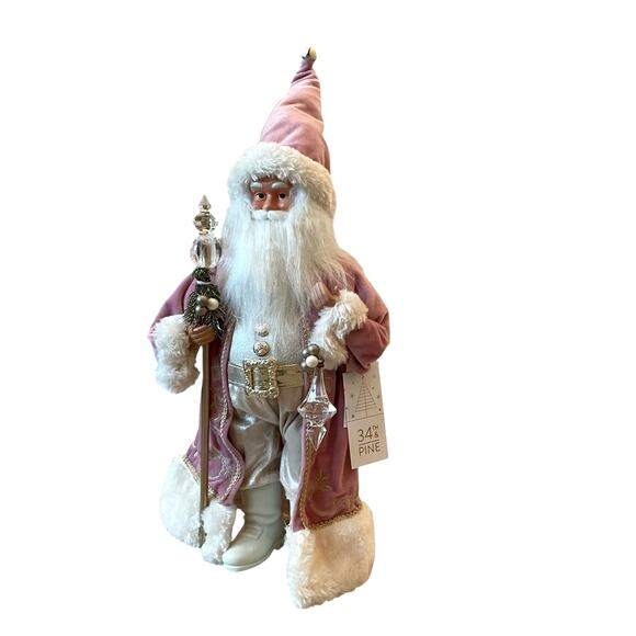 34th & Pine 23" Pink Velvet Santa w/ Crystal Ornaments Christmas Holiday New - Picture 4 of 16